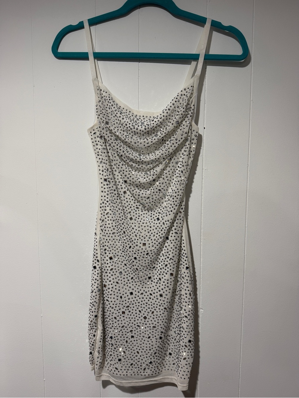 Windsor White Sequin Cowl Neck Mini Dress